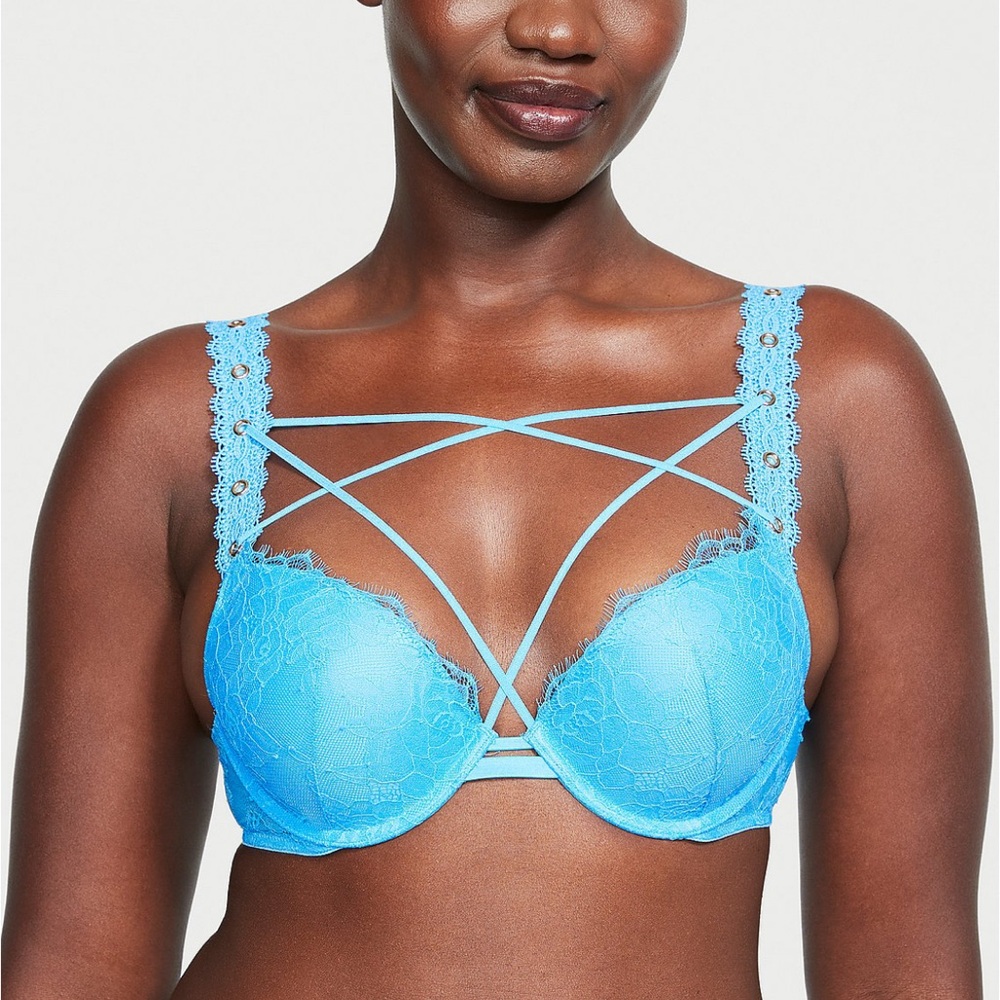 VS Very Sexy Push-Up Lace Grommet Teal Bra Size 32C NWT🩵🩵